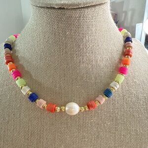 Colorful Beaded Necklace with Gold Accents Freshwater Pearl